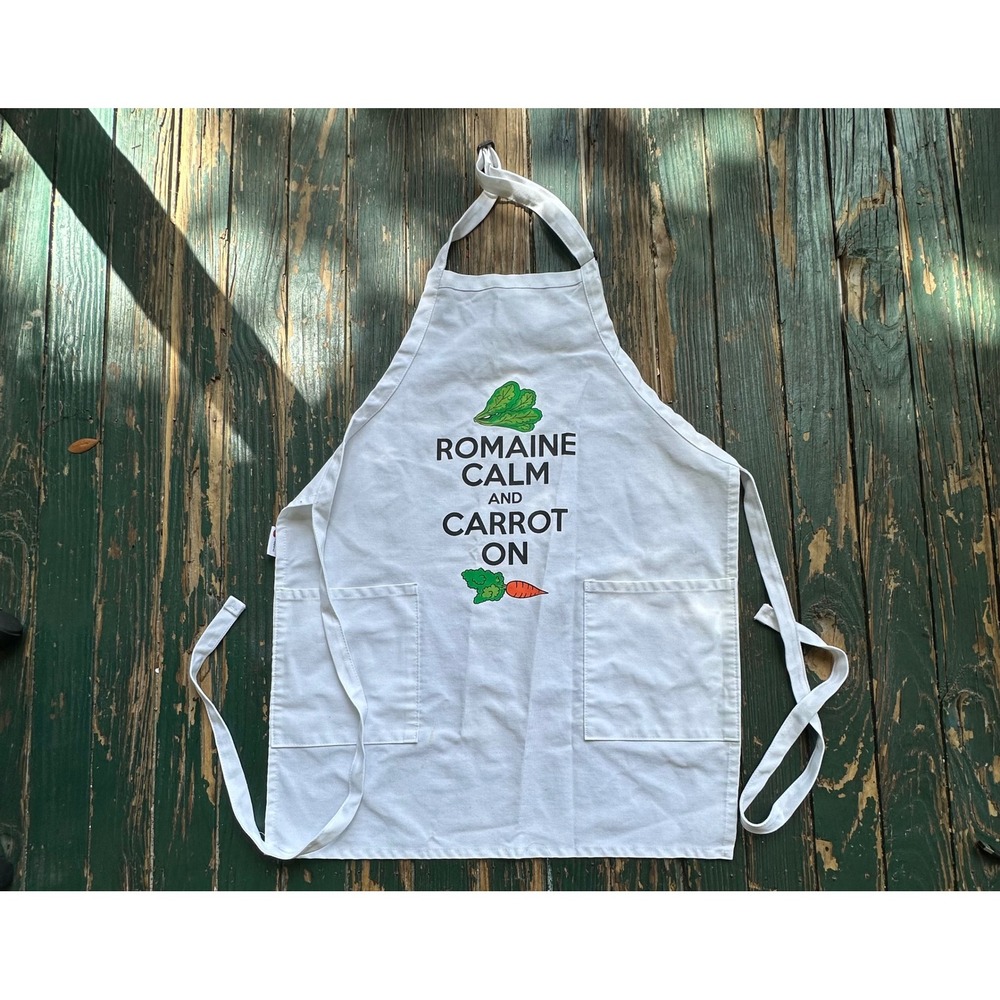 DayStar Romaine Calm and Carrot On White Bib Apron with Pockets Made in USA